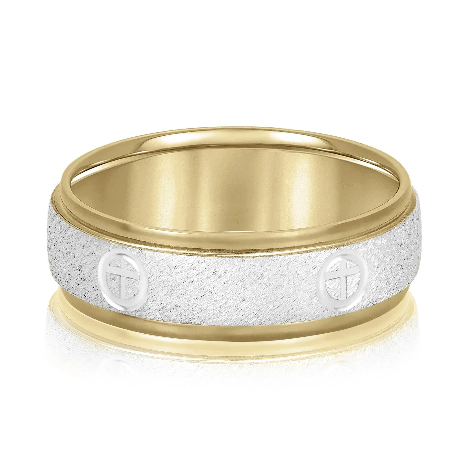 Cross Engraved Men's Diamond Wedding Band