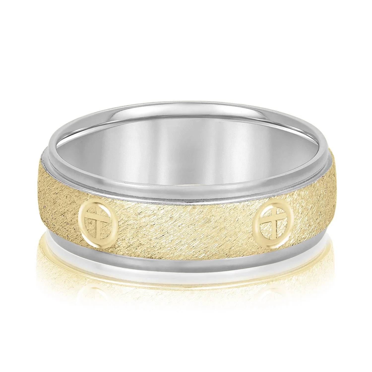 Cross Engraved Men's Diamond Wedding Band