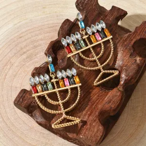 Crystal & 18K Gold-Plated Menorah Drop Earrings