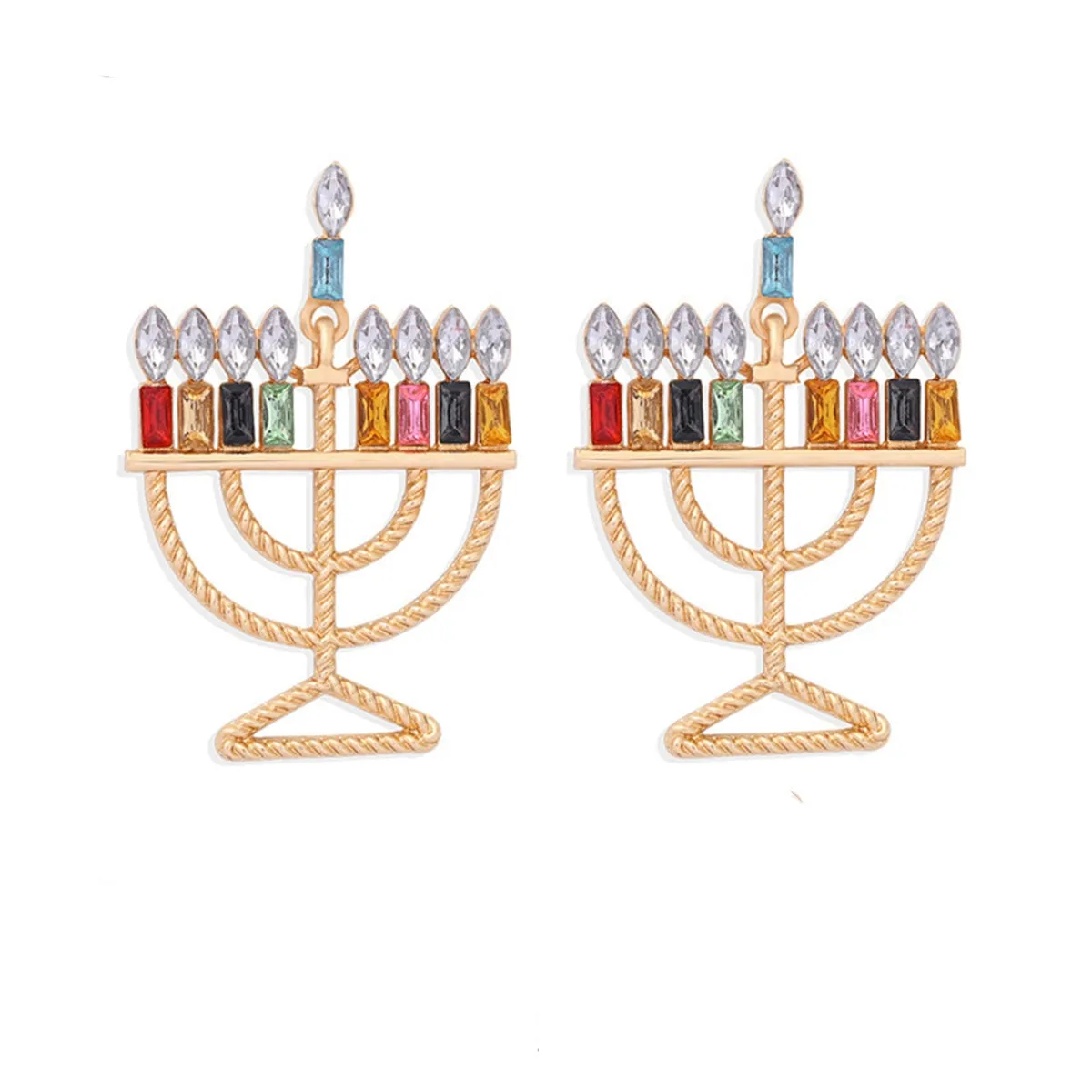 Crystal & 18K Gold-Plated Menorah Drop Earrings