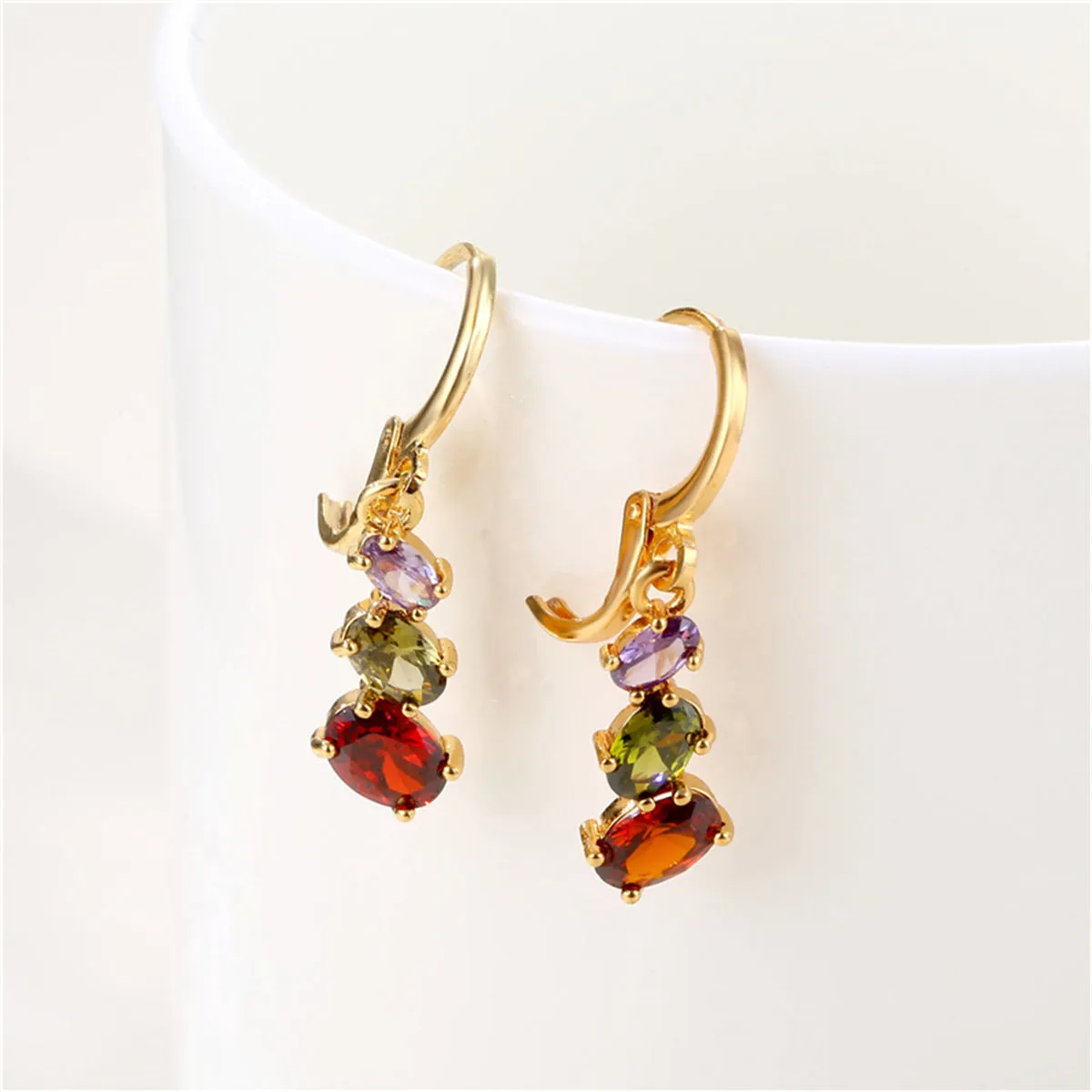 Crystal & 18K Gold-Plated Oval-Cut Huggie Earrings