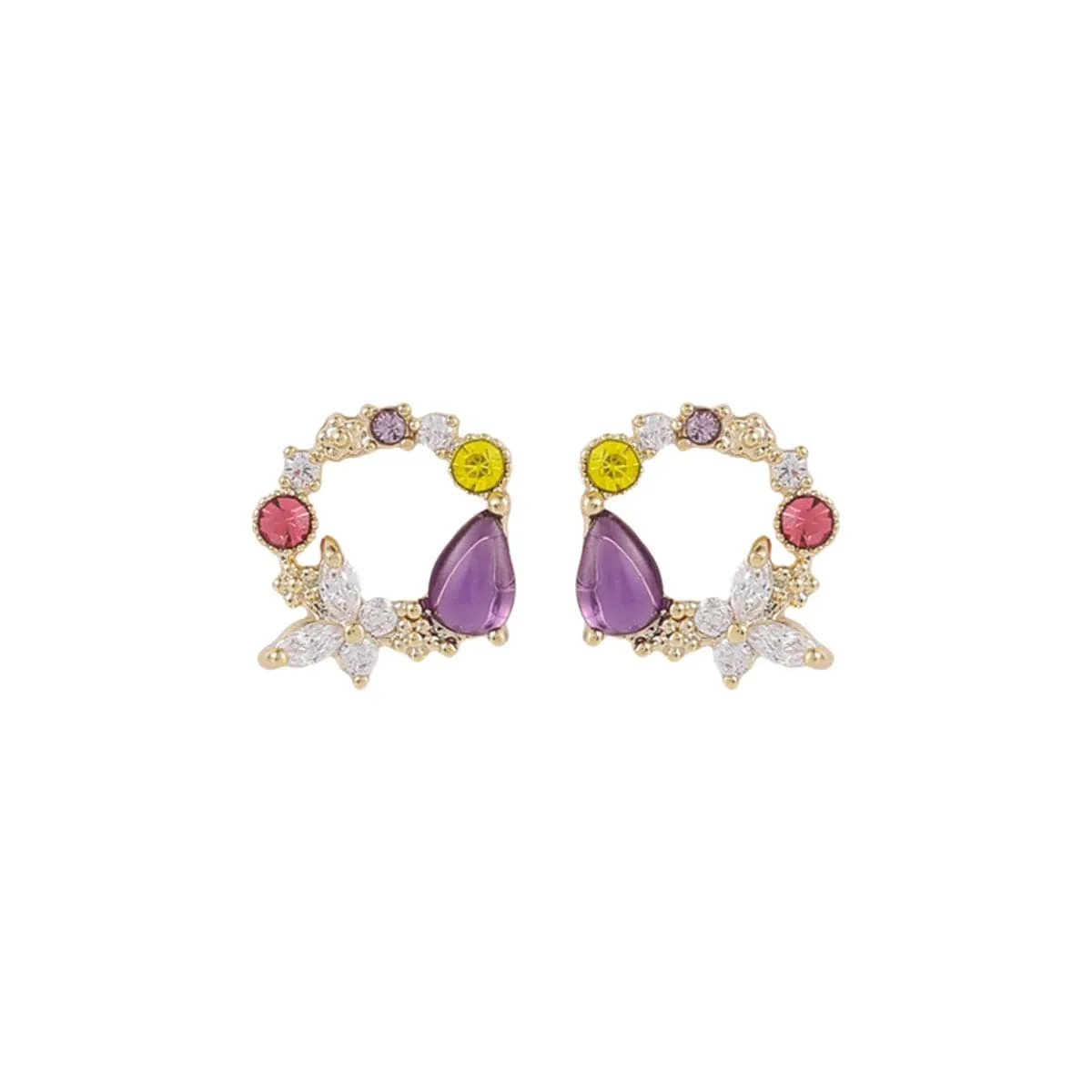 Crystal & 18K Gold-Plated Round Butterfly Stud Earrings