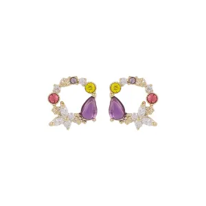 Crystal & 18K Gold-Plated Round Butterfly Stud Earrings