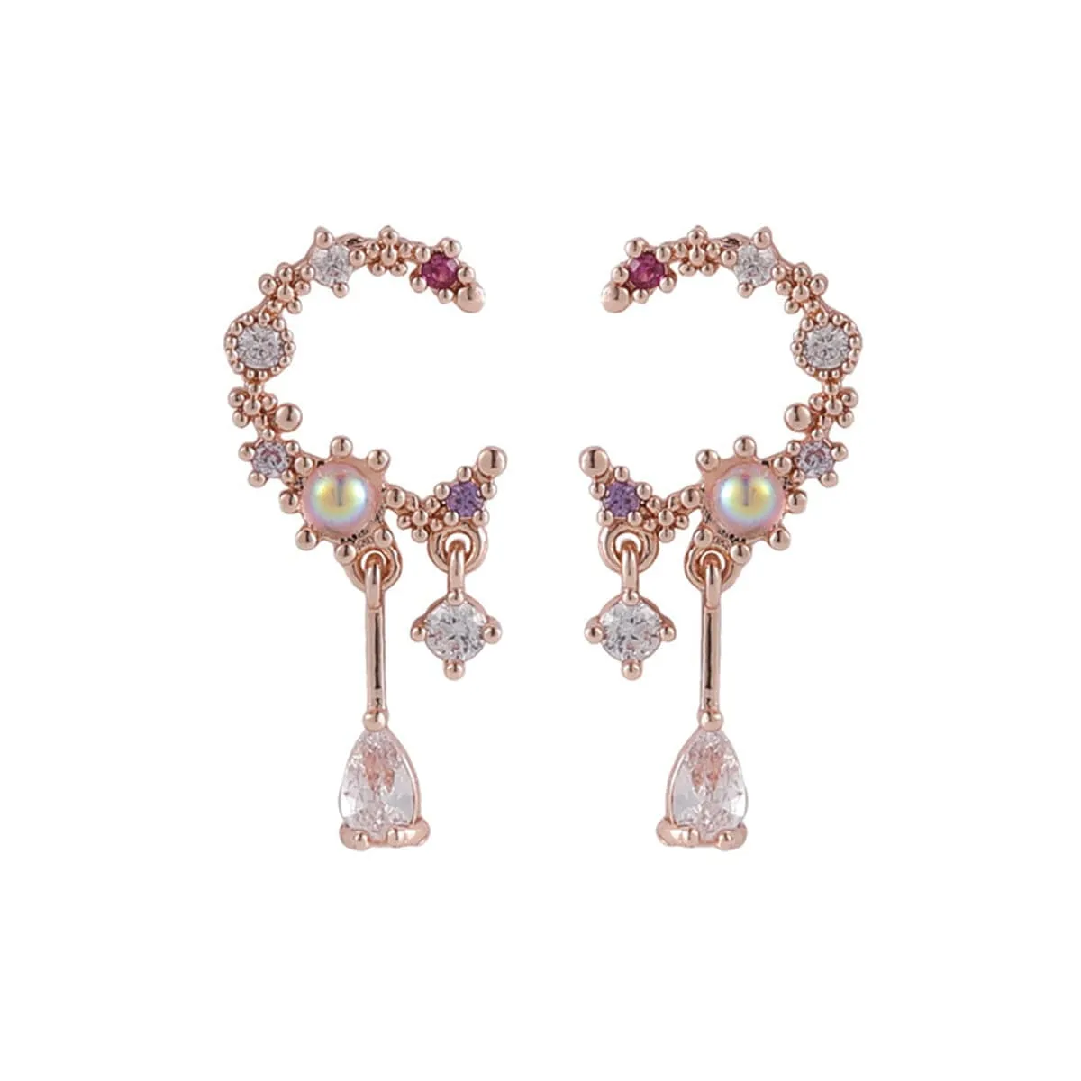 Crystal & Cubic Zirconia 18K Gold-Plated Half Moon Charm Drop Earrings