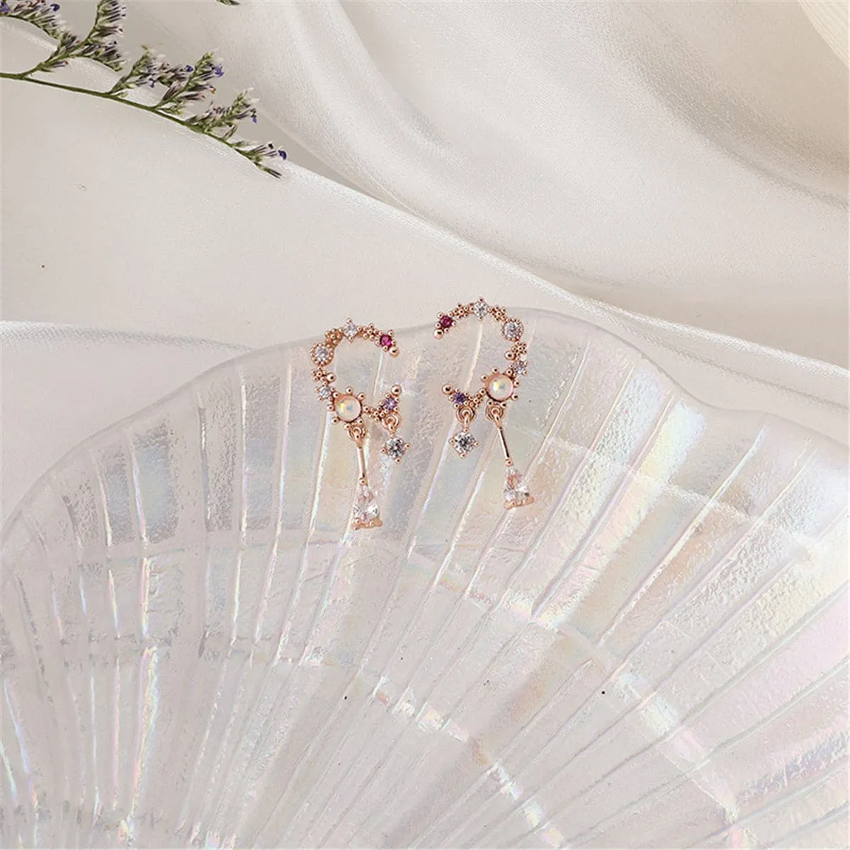 Crystal & Cubic Zirconia 18K Gold-Plated Half Moon Charm Drop Earrings