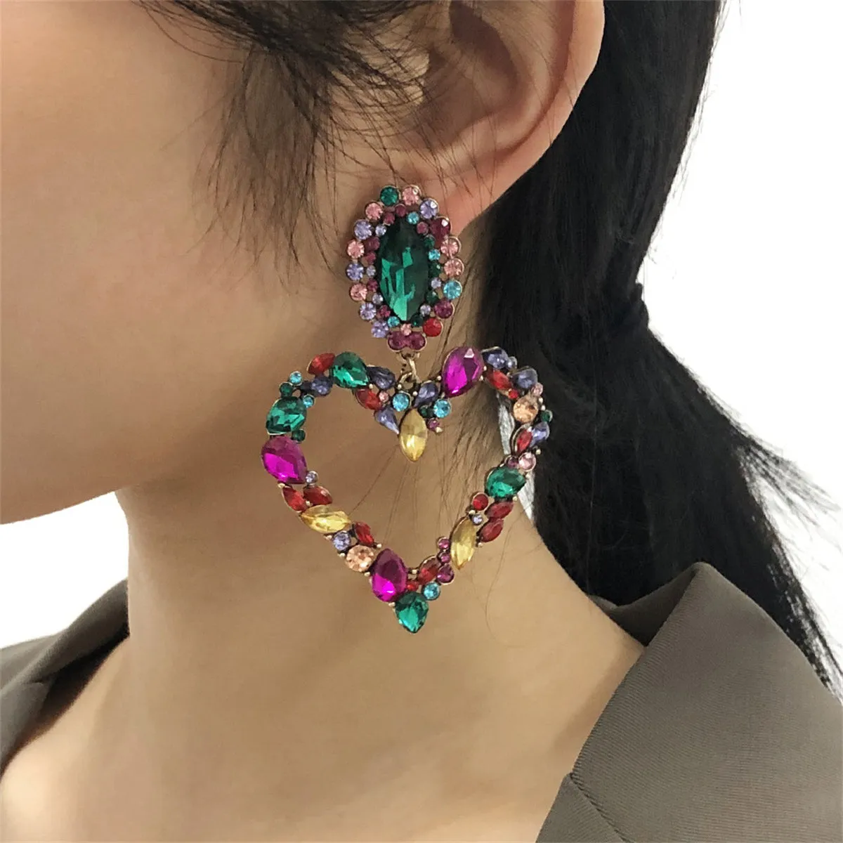 Crystal & Cubic Zirconia 18K Gold-Plated Heart Drop Earrings