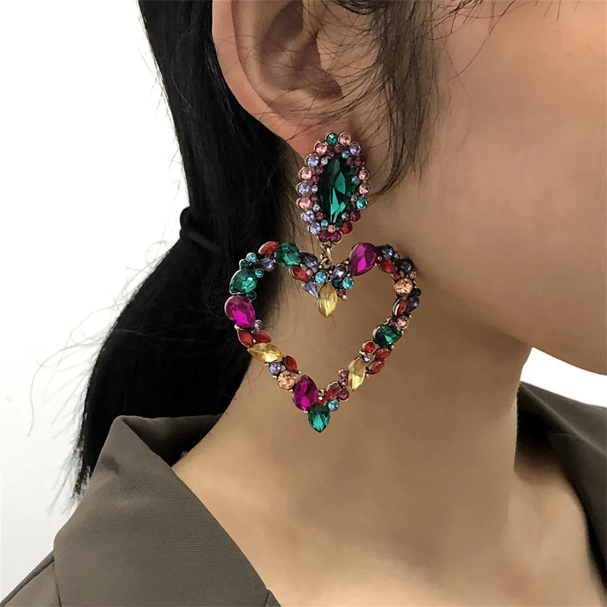 Crystal & Cubic Zirconia 18K Gold-Plated Heart Drop Earrings