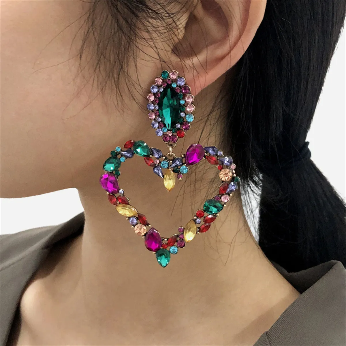 Crystal & Cubic Zirconia 18K Gold-Plated Heart Drop Earrings