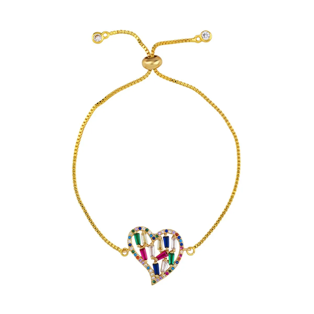 Crystal & Cubic Zirconia Heart Charm Adjustable Bracelet