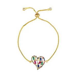 Crystal & Cubic Zirconia Heart Charm Adjustable Bracelet