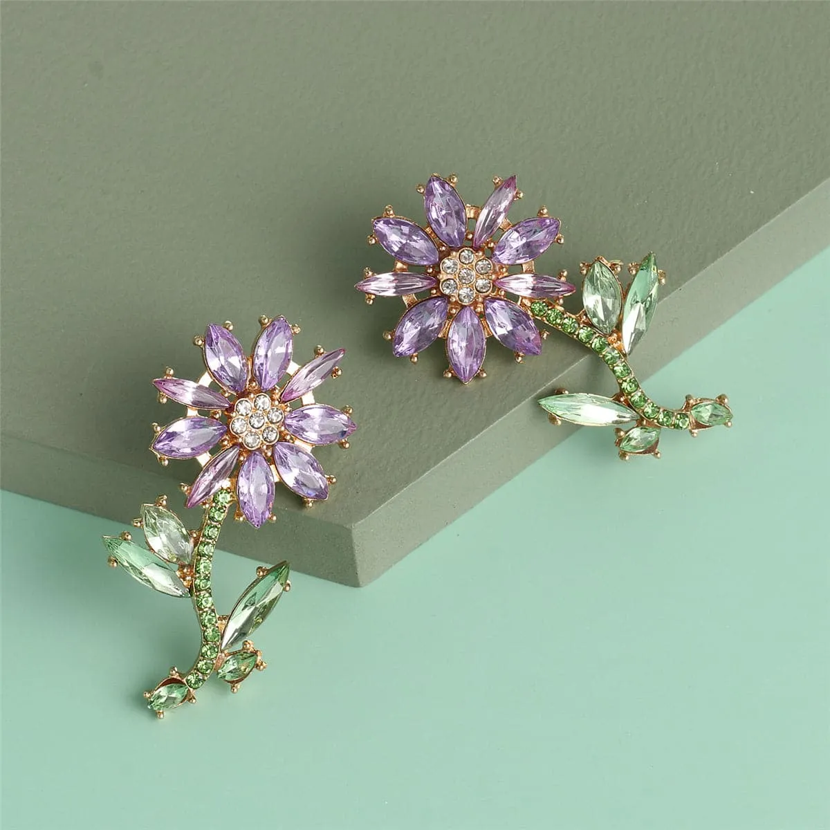 Crystal & Cubic Zirconia Sunflower Drop Earrings