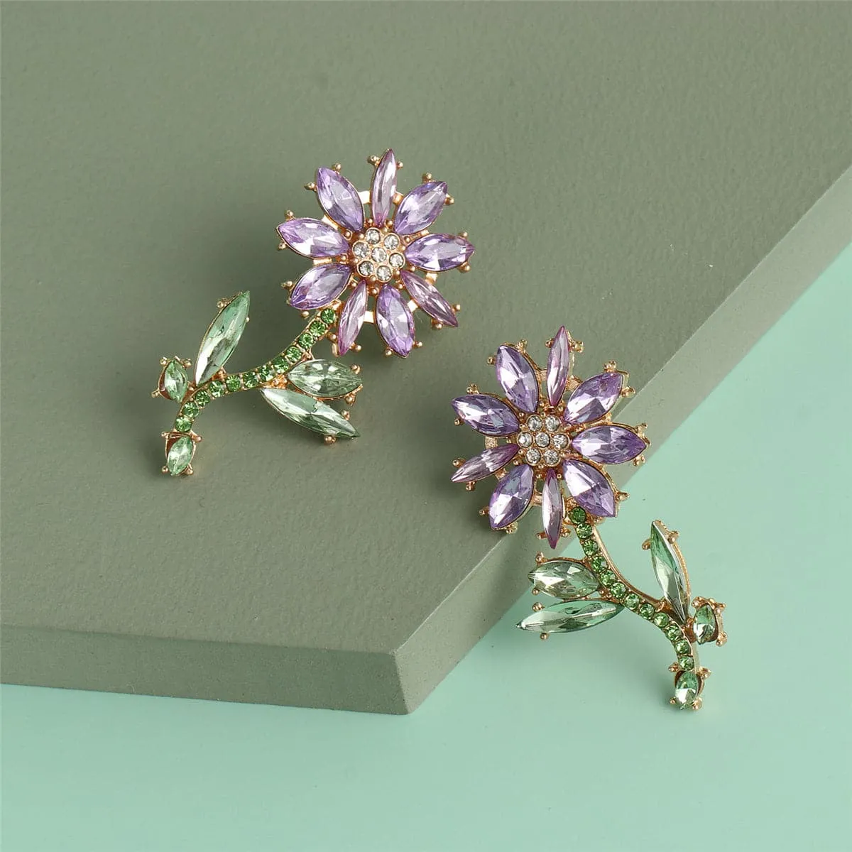 Crystal & Cubic Zirconia Sunflower Drop Earrings