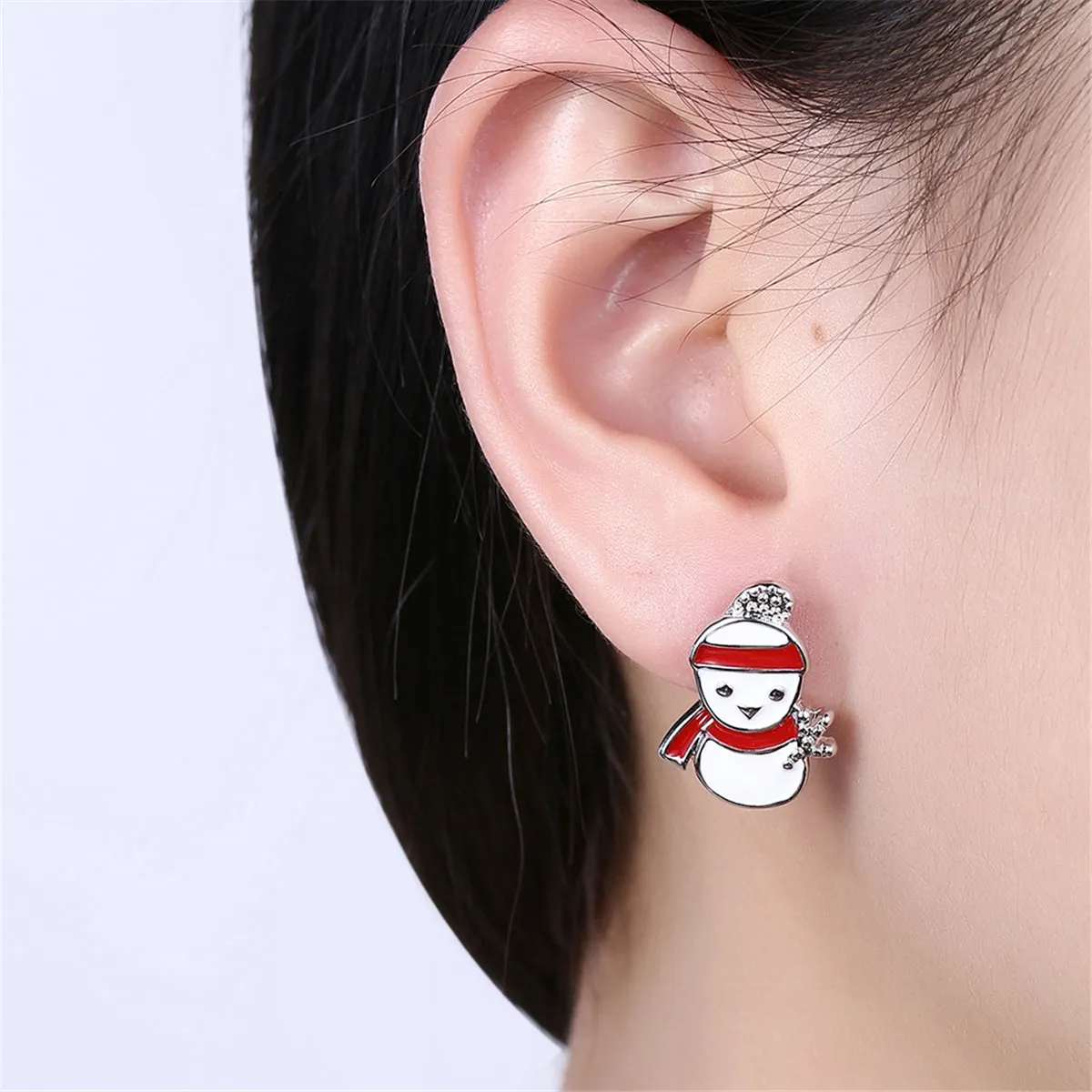 Crystal & Enamel Silver-Plated Jingle Bell & Snowman Stud Earrings