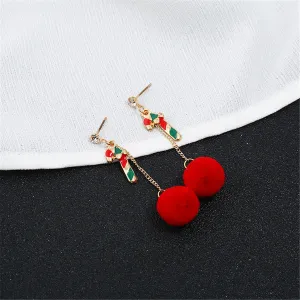 Cubic Zirconia & 18K Gold-Plated Candy Cane Pom-Pom Drop Earrings