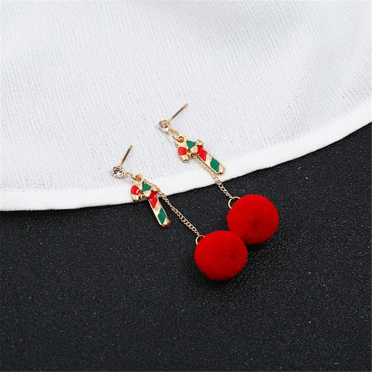 Cubic Zirconia & 18K Gold-Plated Candy Cane Pom-Pom Drop Earrings