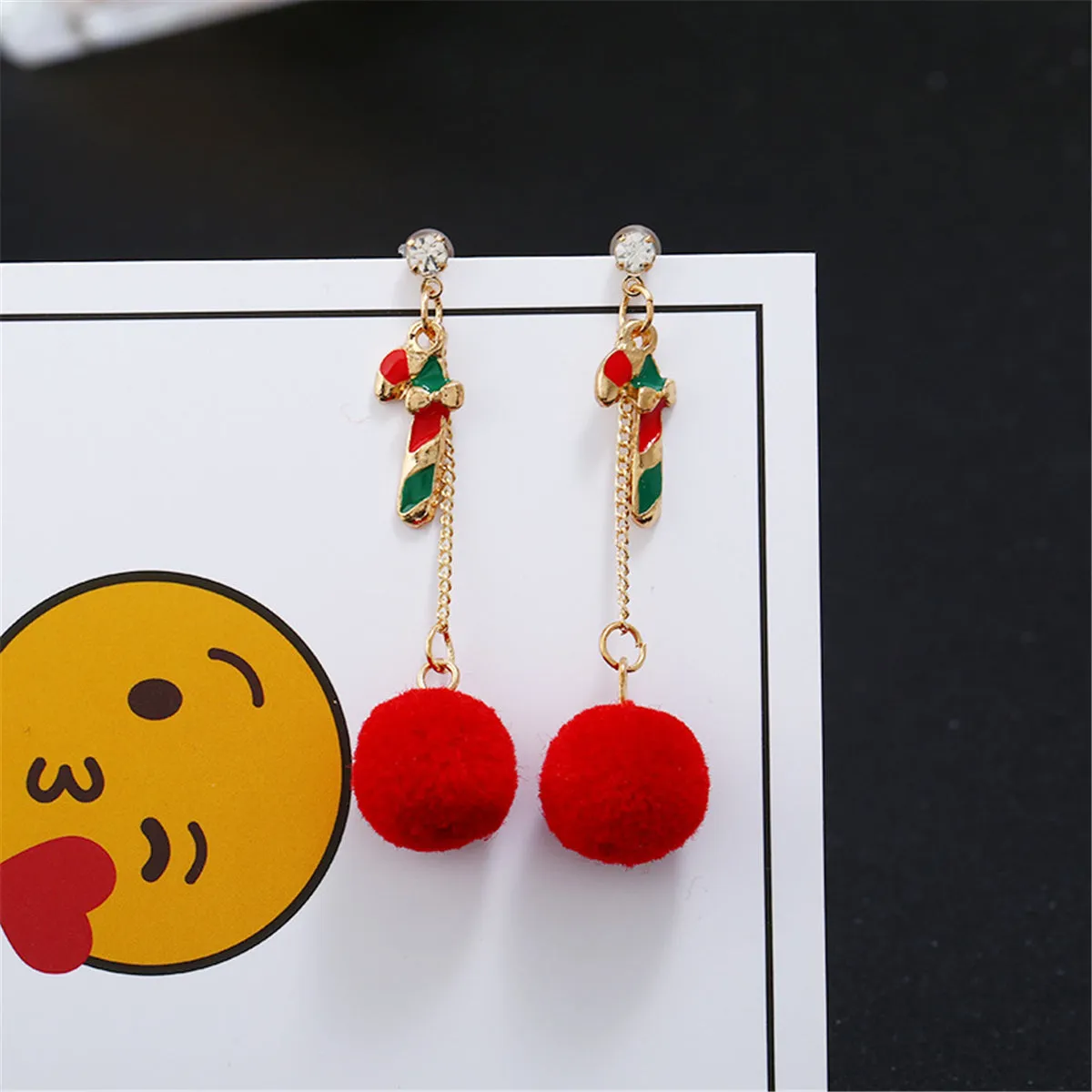 Cubic Zirconia & 18K Gold-Plated Candy Cane Pom-Pom Drop Earrings