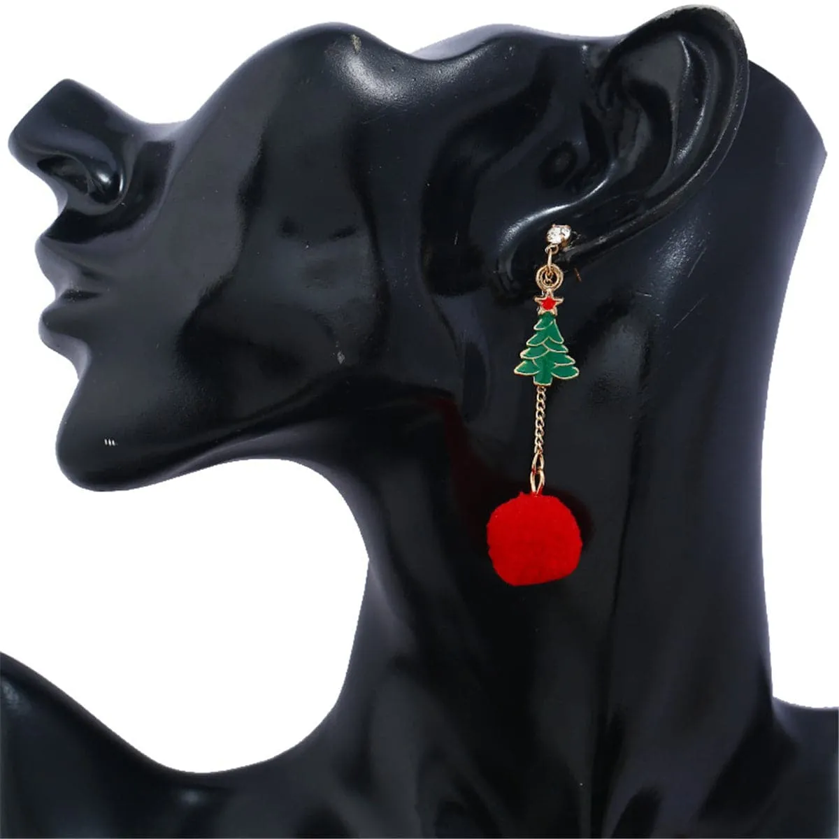 Cubic Zirconia & 18K Gold-Plated Christmas Tree Pom-Pom Drop Earrings