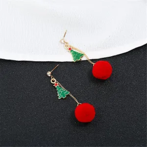 Cubic Zirconia & 18K Gold-Plated Christmas Tree Pom-Pom Drop Earrings