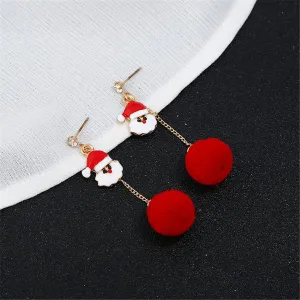 Cubic Zirconia & 18K Gold-Plated Santa Pom-Pom Drop Earrings