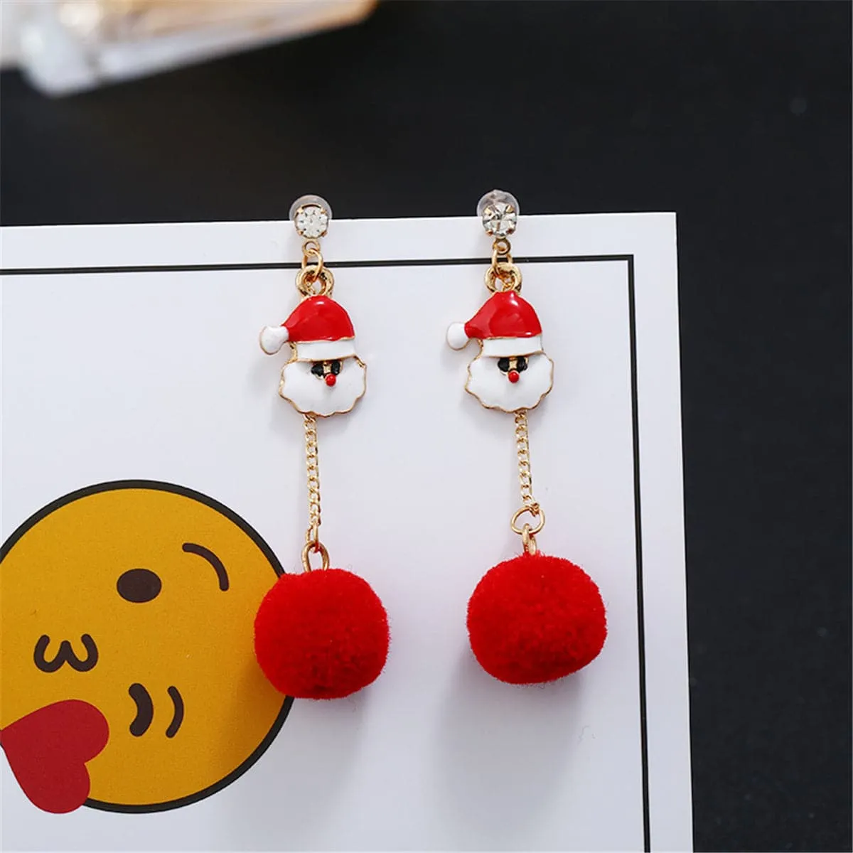 Cubic Zirconia & 18K Gold-Plated Santa Pom-Pom Drop Earrings