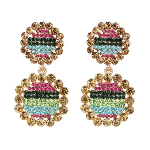Cubic Zirconia & 18K Gold-Plated Stripe Pavé Round Drop Earrings