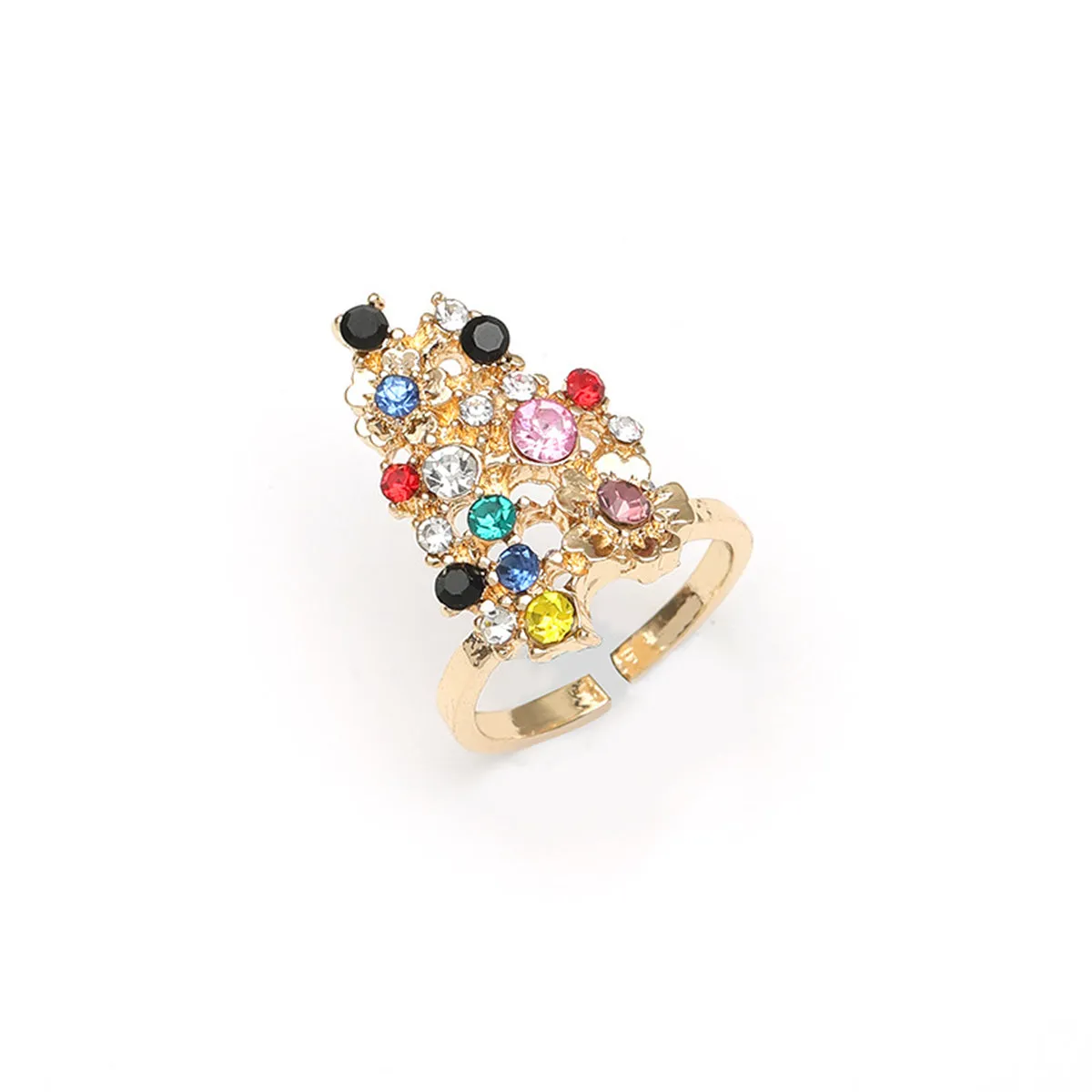 Cubic Zirconia & 18K Gold-Plated Triangle Open Midi Ring