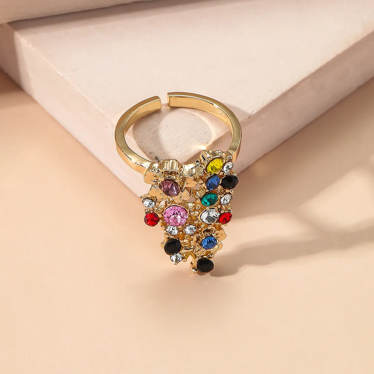 Cubic Zirconia & 18K Gold-Plated Triangle Open Midi Ring