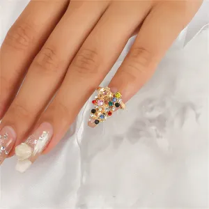 Cubic Zirconia & 18K Gold-Plated Triangle Open Midi Ring