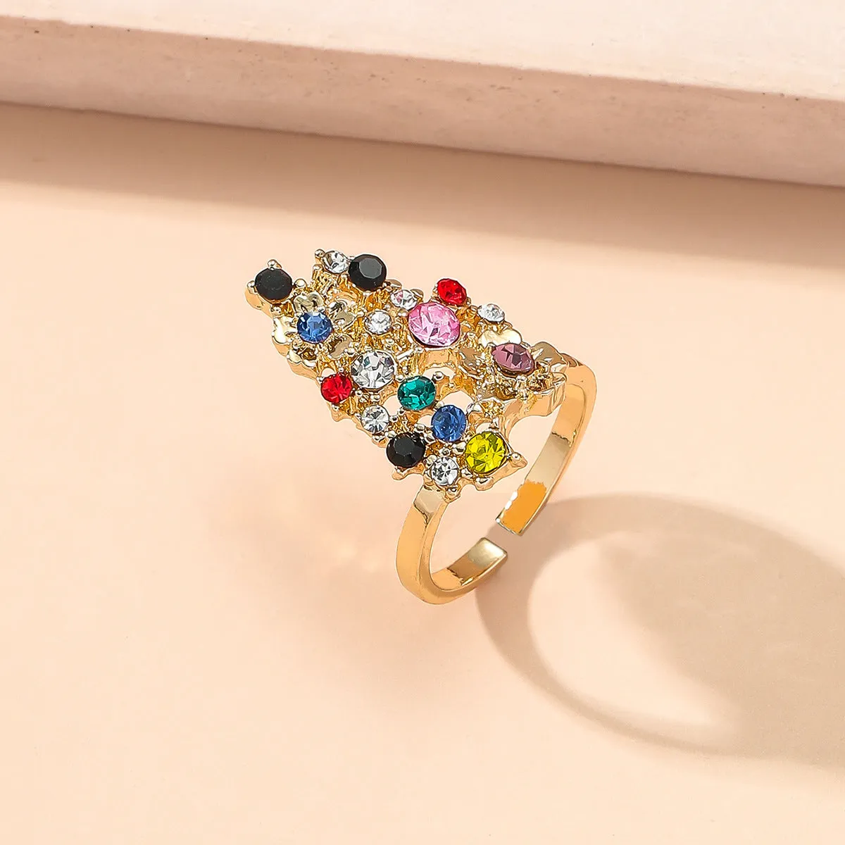Cubic Zirconia & 18K Gold-Plated Triangle Open Midi Ring