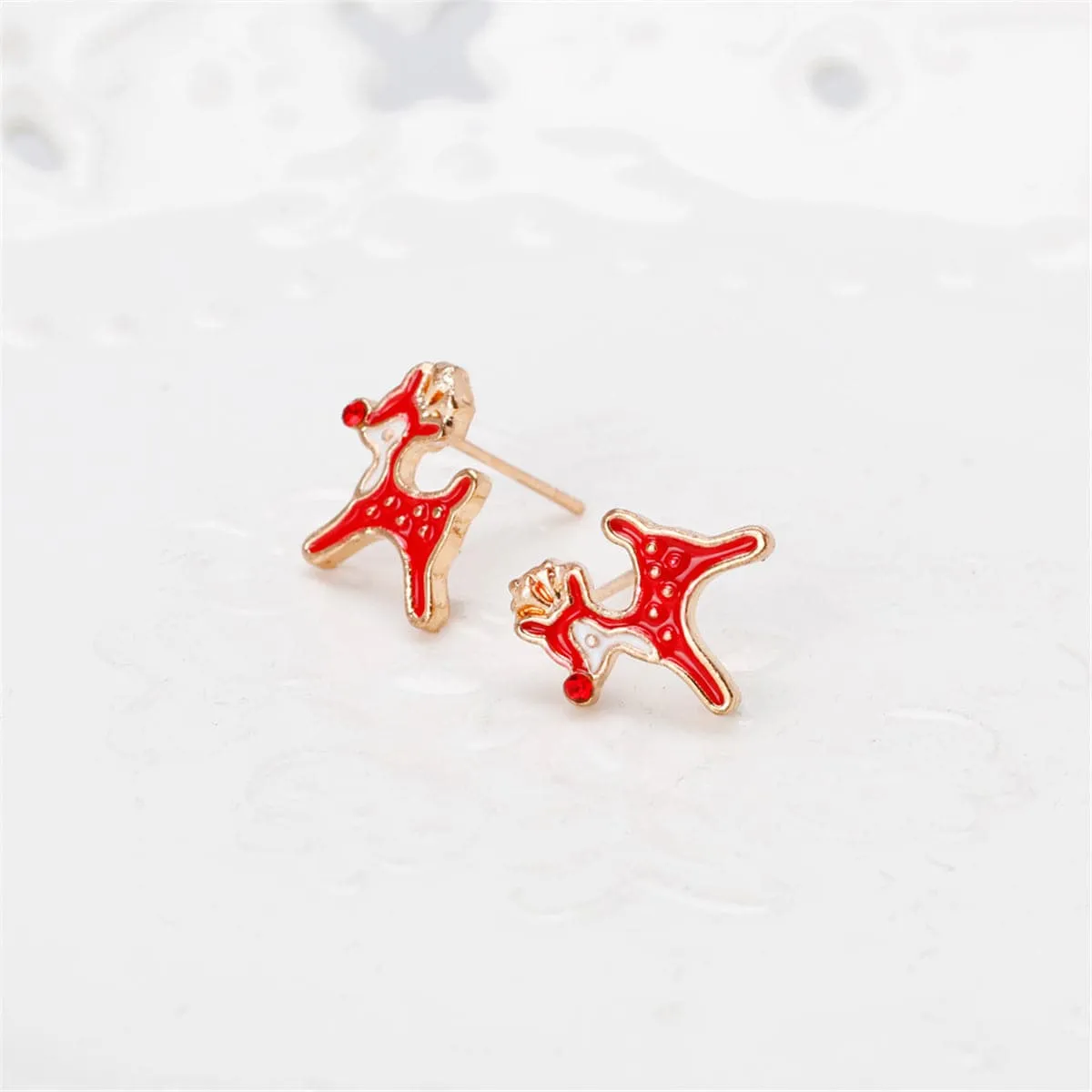 Cubic Zirconia & Enamel 18K Gold-Plated Red Nose Reindeer Stud Earrings