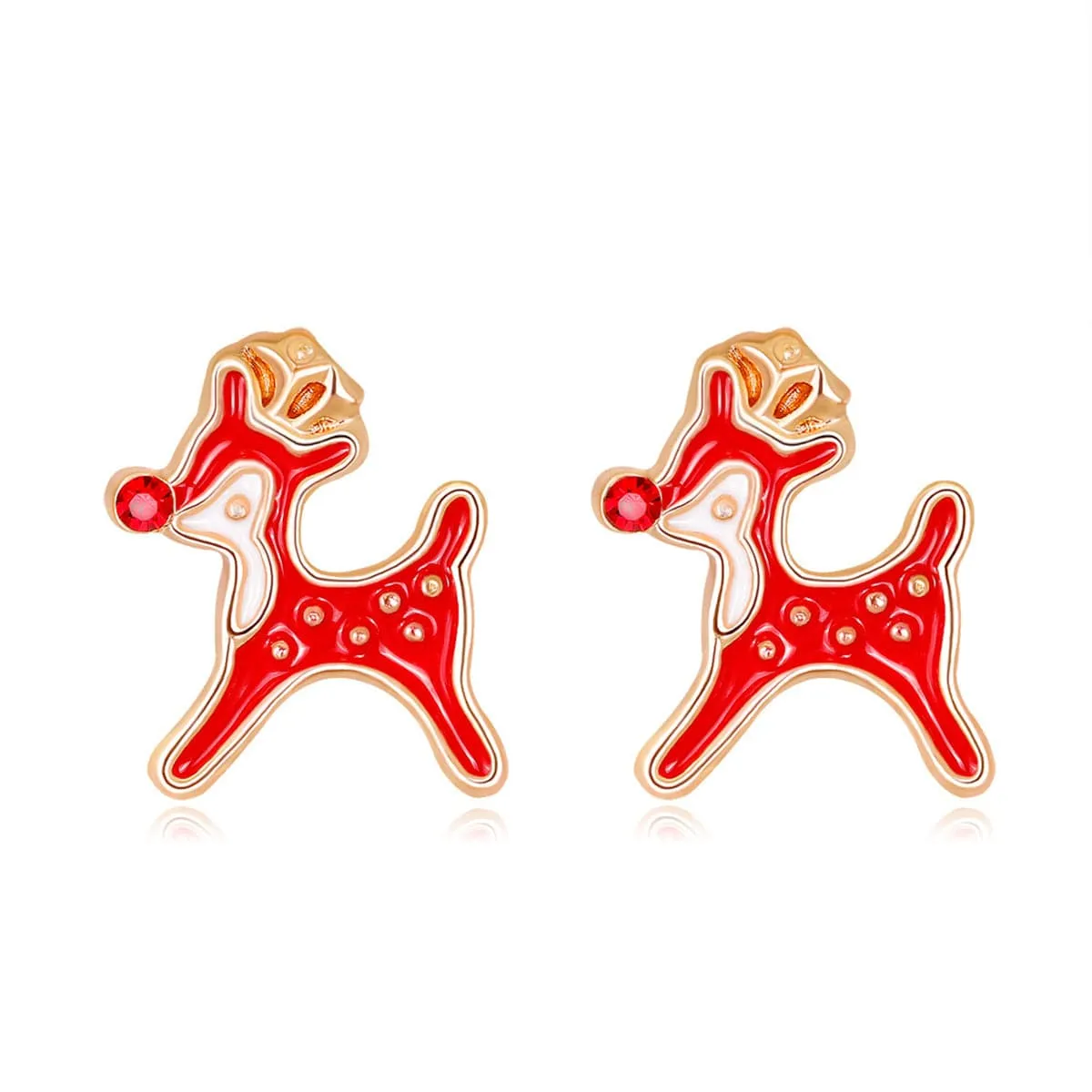Cubic Zirconia & Enamel 18K Gold-Plated Red Nose Reindeer Stud Earrings