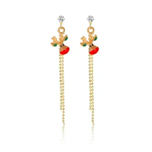 Cubic Zirconia & Enamel 18K Gold-Plated Reindeer Tassel Drop Earrings