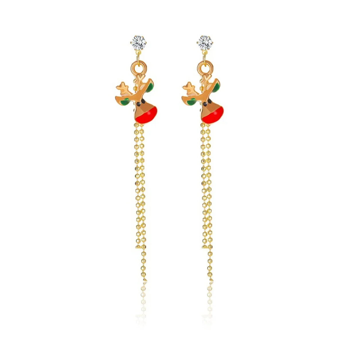 Cubic Zirconia & Enamel 18K Gold-Plated Reindeer Tassel Drop Earrings