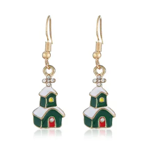 Cubic Zirconia & Enamel 18K Gold-Plated Snow House Drop Earrings