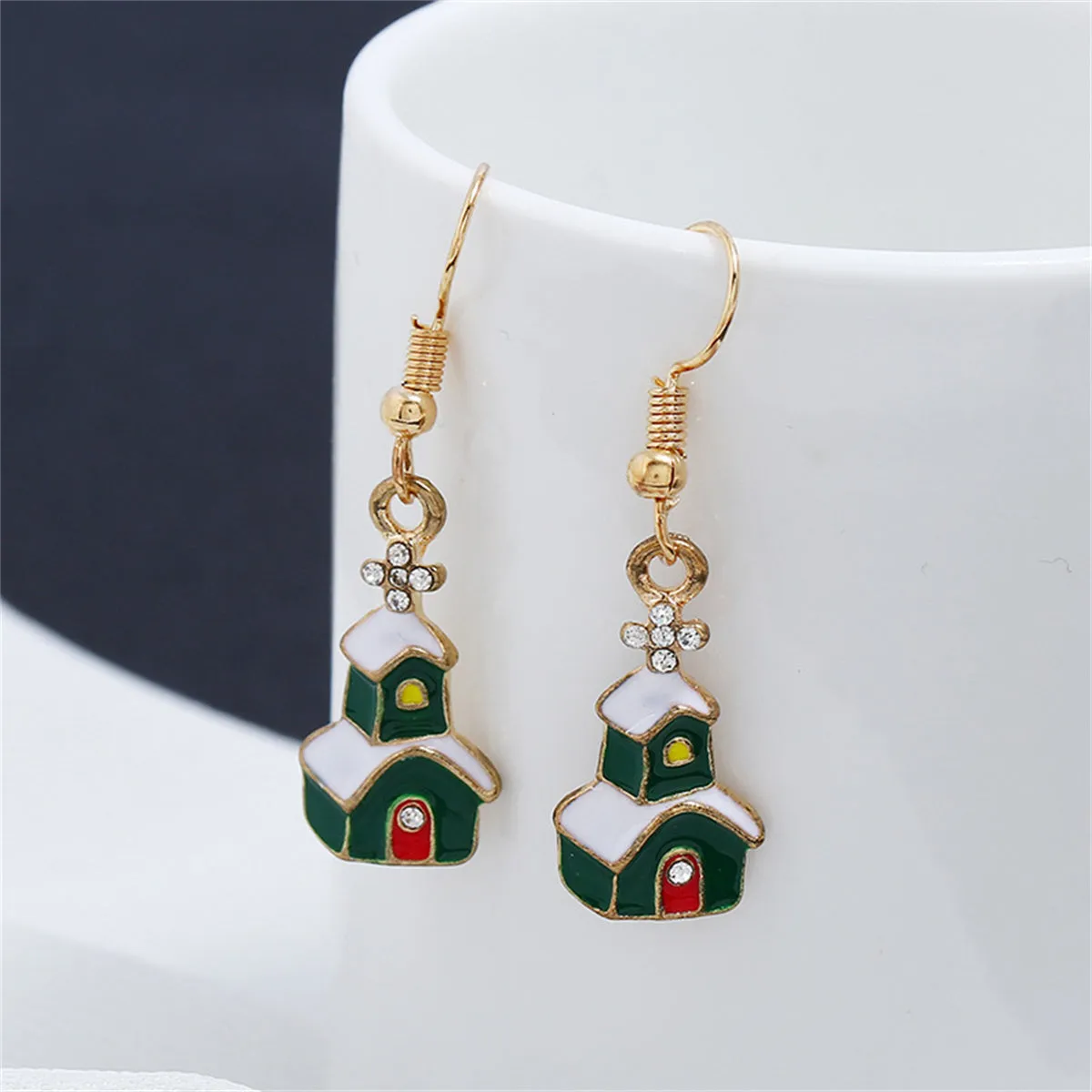 Cubic Zirconia & Enamel 18K Gold-Plated Snow House Drop Earrings
