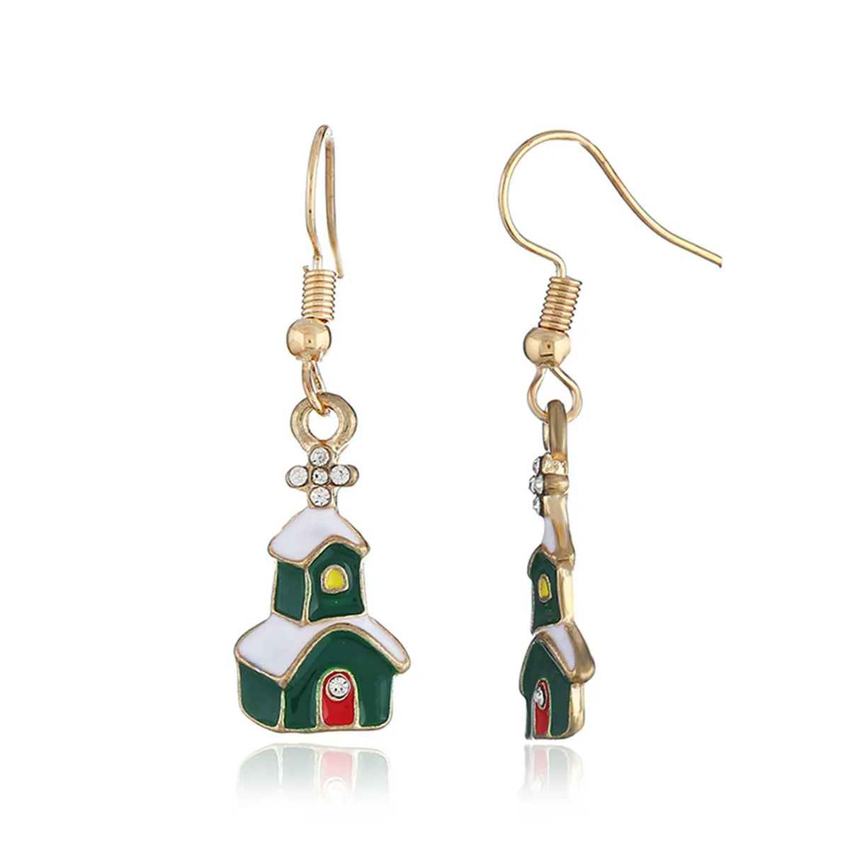 Cubic Zirconia & Enamel 18K Gold-Plated Snow House Drop Earrings
