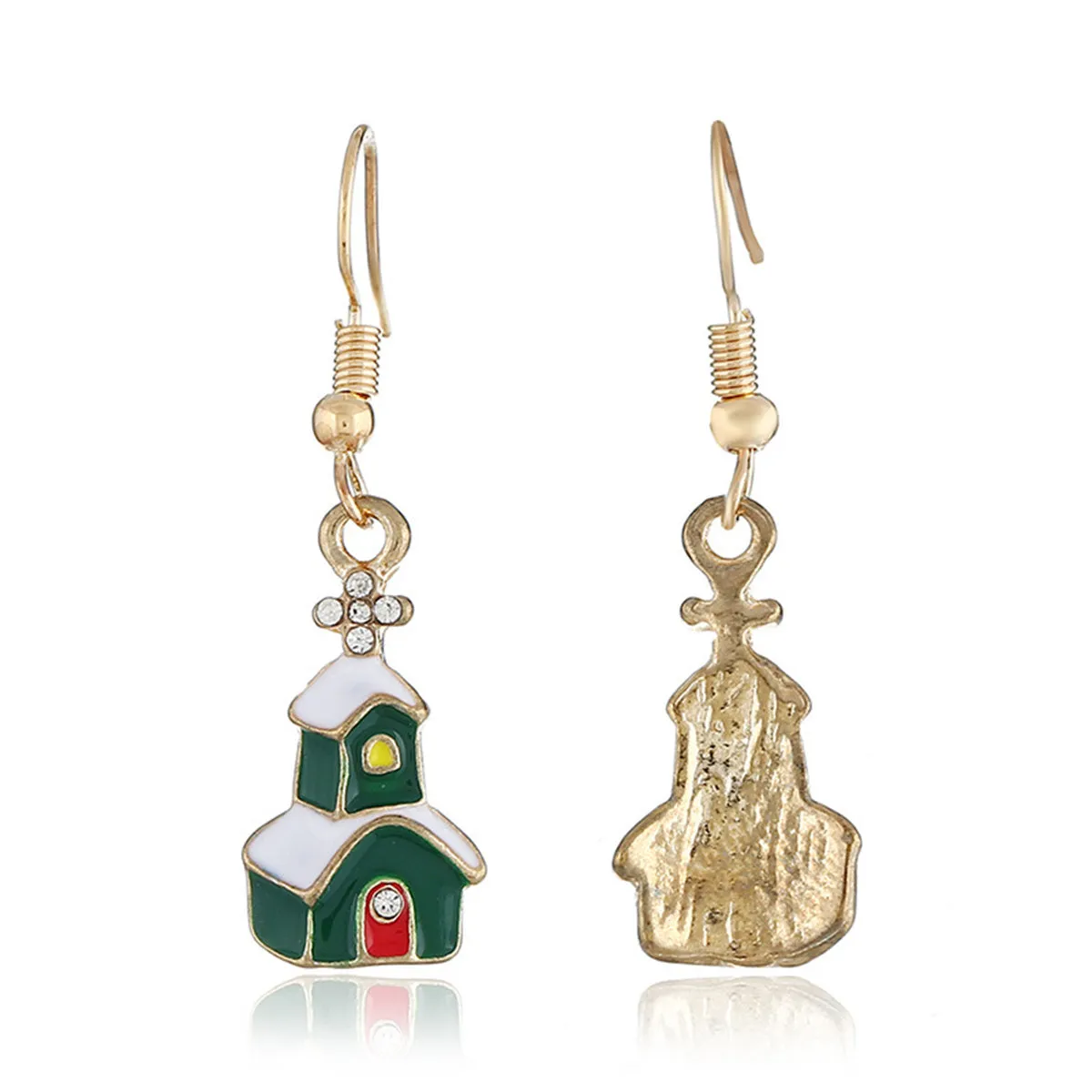 Cubic Zirconia & Enamel 18K Gold-Plated Snow House Drop Earrings
