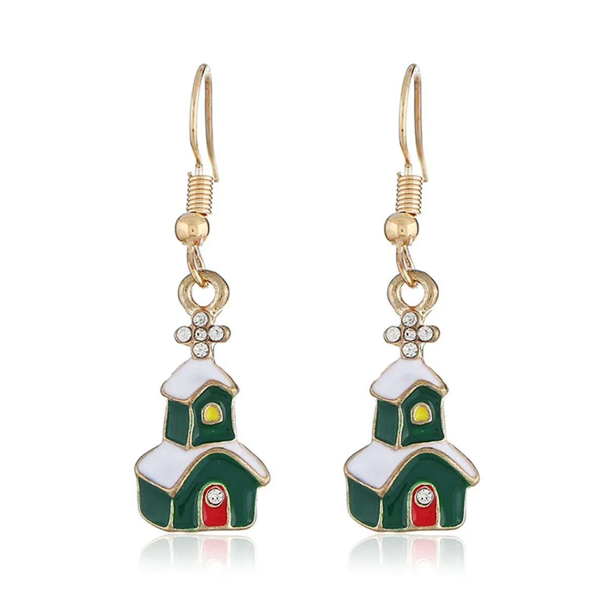Cubic Zirconia & Enamel 18K Gold-Plated Snow House Drop Earrings