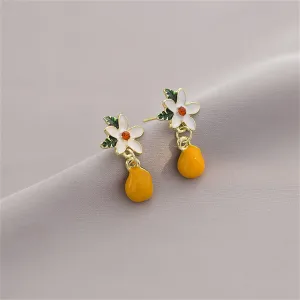 Cubic Zirconia & Orange Gardenia & Persimmon Drop Earrings