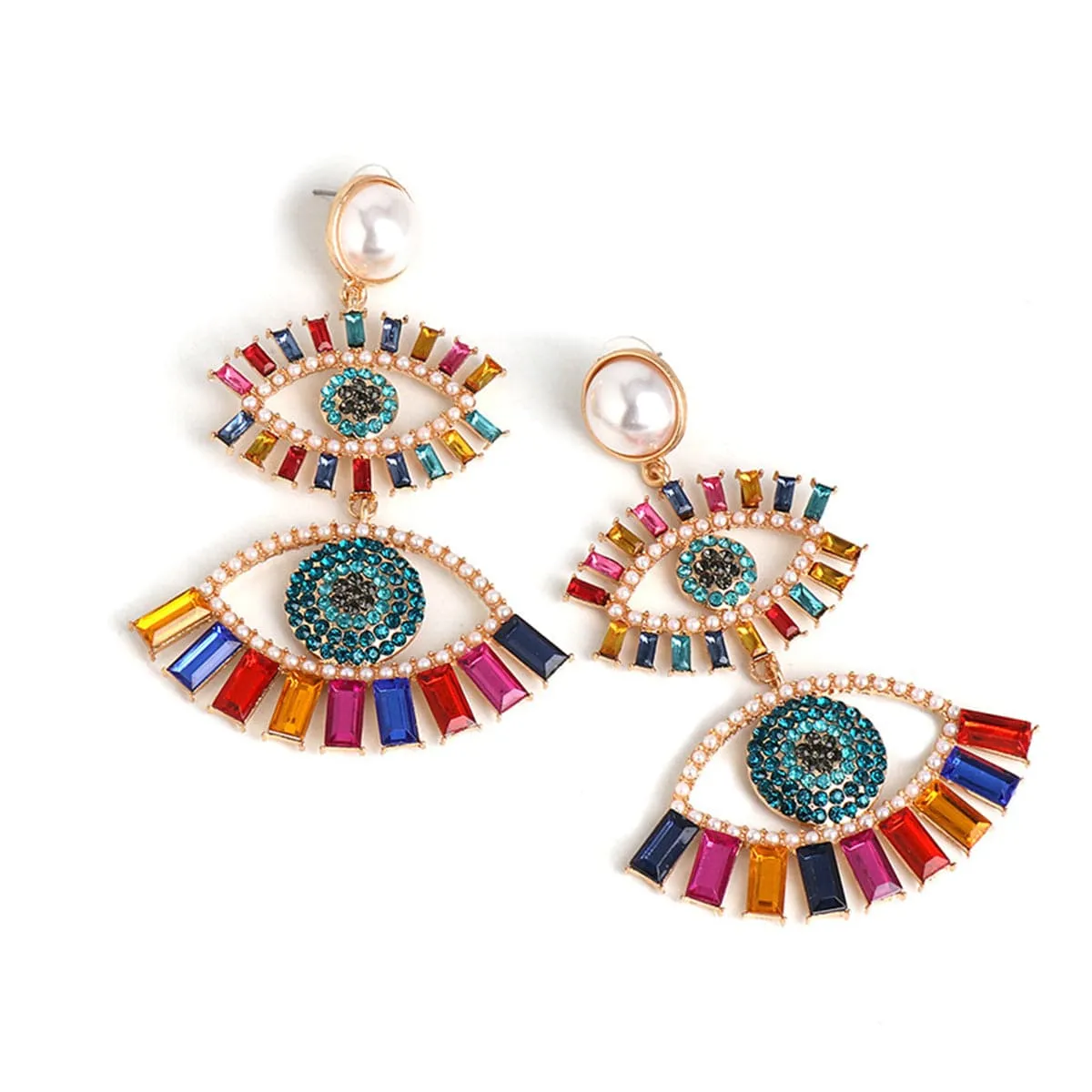 Cubic Zirconia & Pearl 18K Gold-Plated Eye Drop Earrings