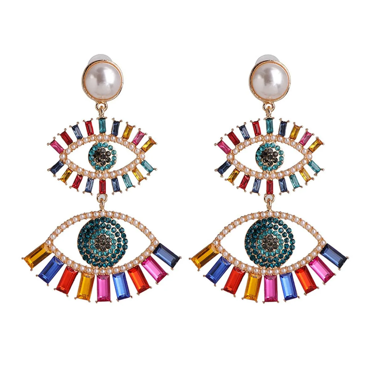 Cubic Zirconia & Pearl 18K Gold-Plated Eye Drop Earrings