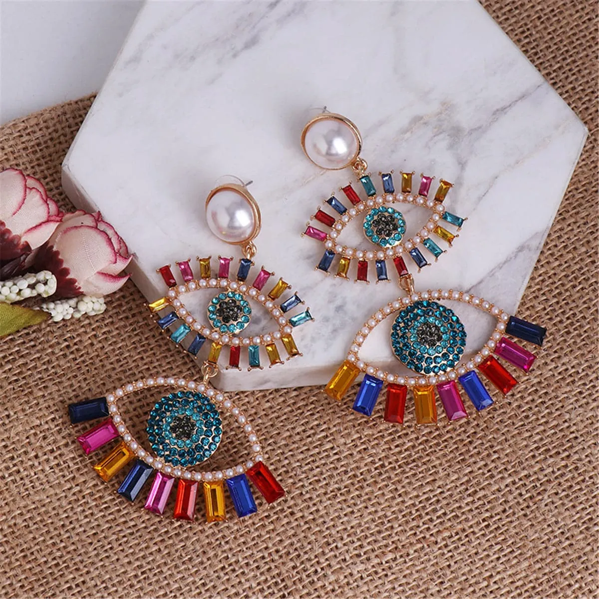 Cubic Zirconia & Pearl 18K Gold-Plated Eye Drop Earrings
