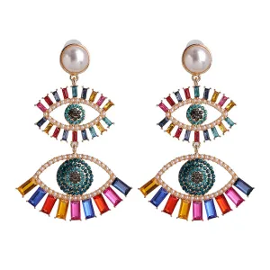 Cubic Zirconia & Pearl 18K Gold-Plated Eye Drop Earrings