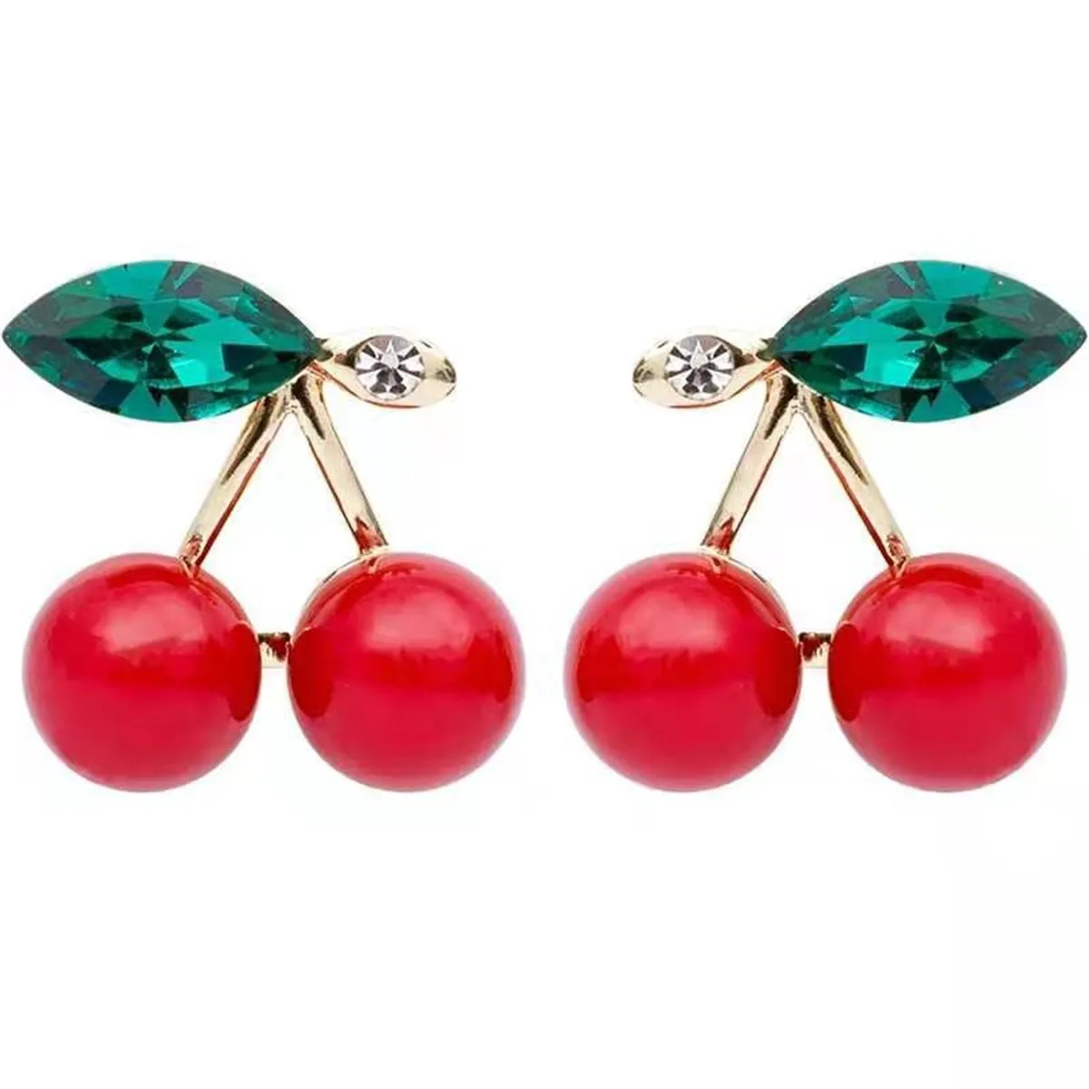 Cubic Zirconia & Resin 18K Gold-Plated Cherry Stud Earrings