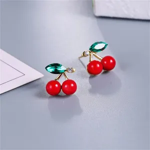 Cubic Zirconia & Resin 18K Gold-Plated Cherry Stud Earrings