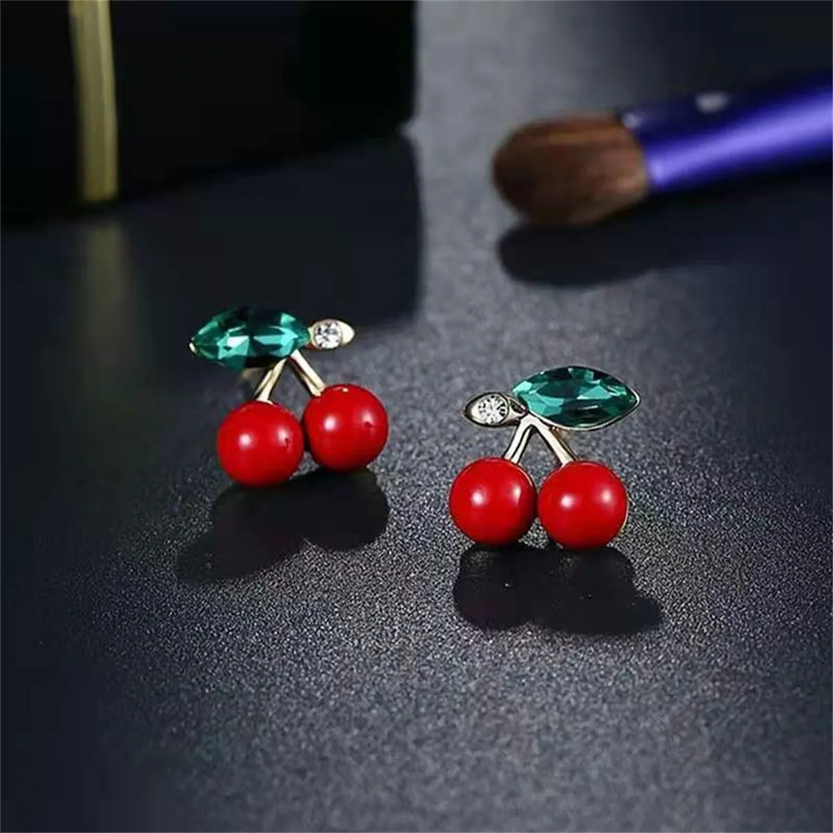 Cubic Zirconia & Resin 18K Gold-Plated Cherry Stud Earrings