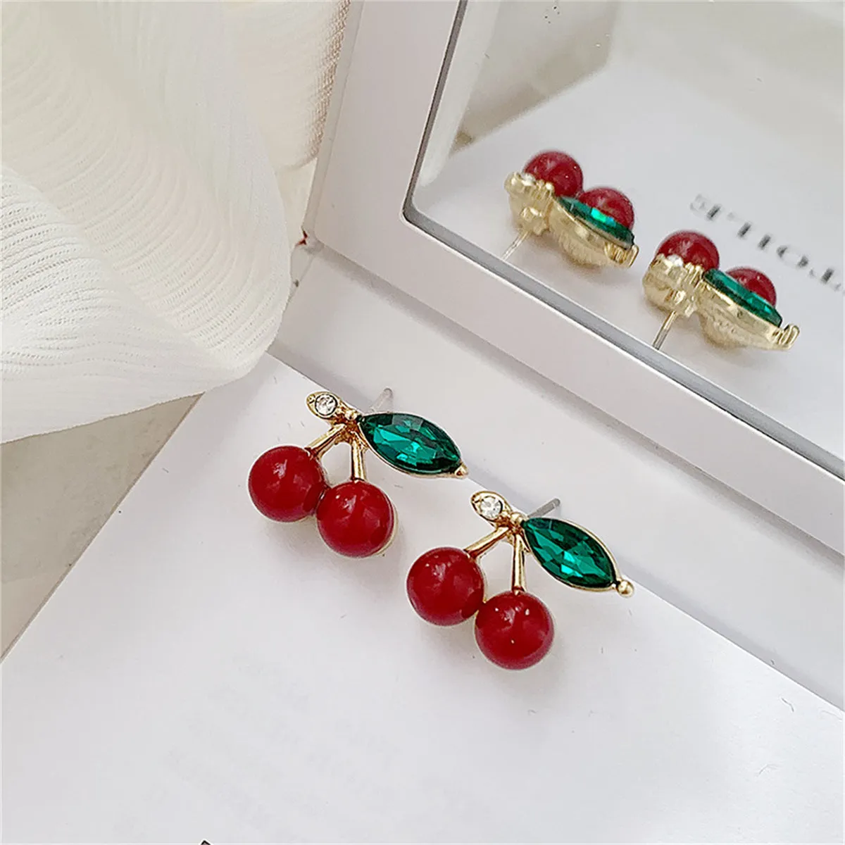 Cubic Zirconia & Resin 18K Gold-Plated Cherry Stud Earrings