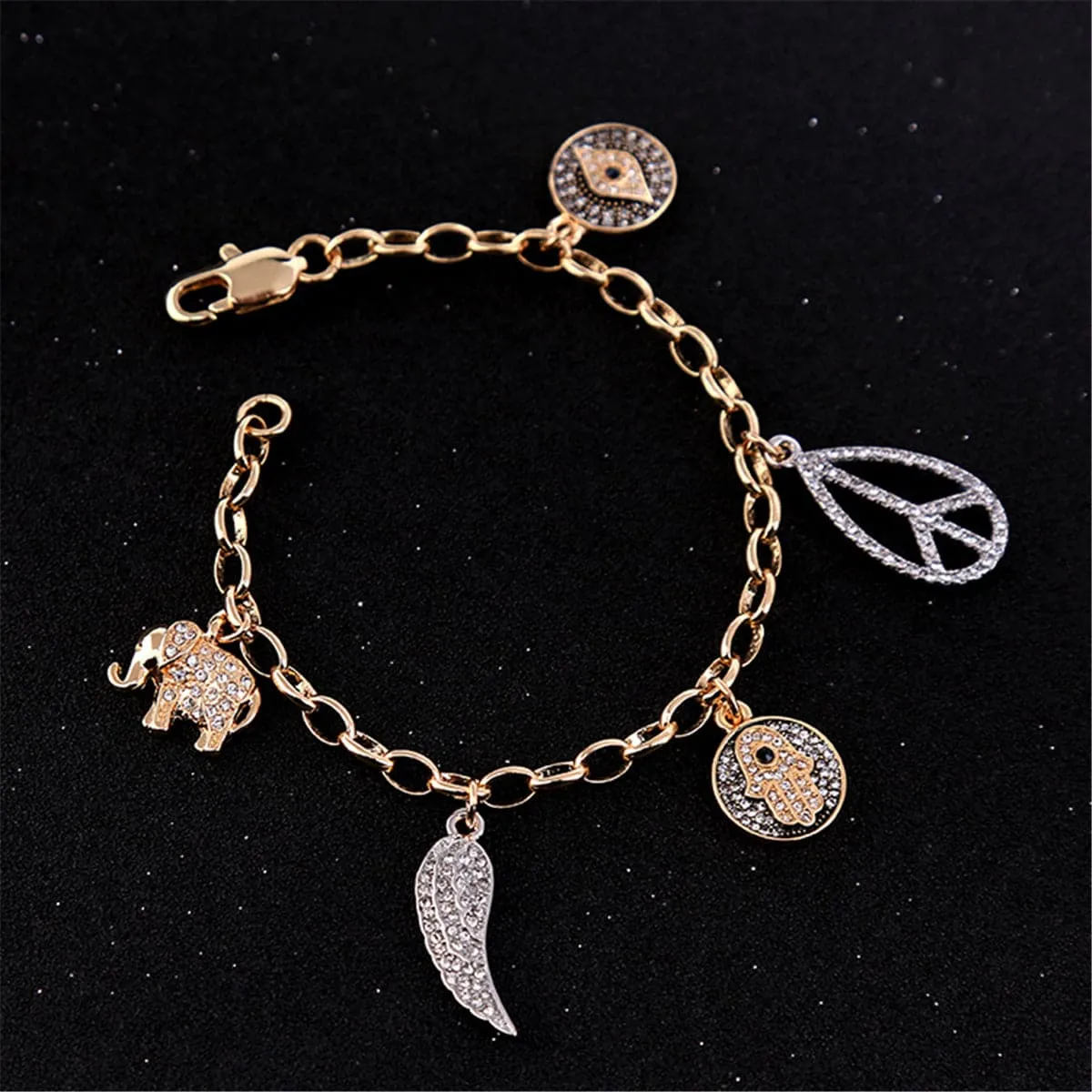 Cubic Zirconia & Two-Tone Hamsa Charm Bracelet
