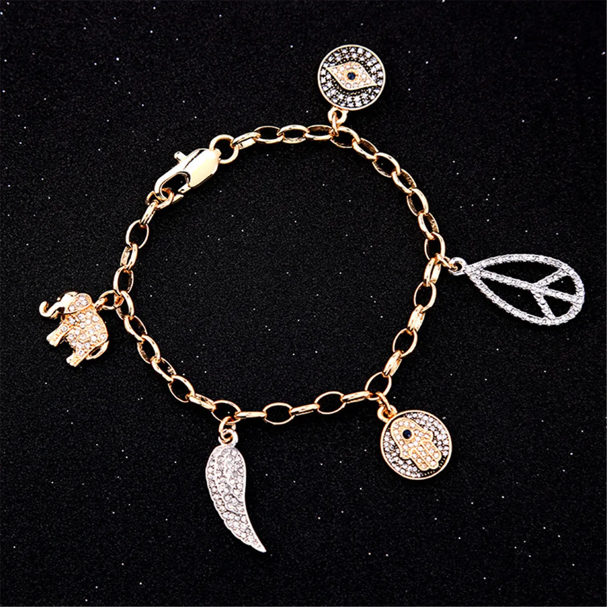 Cubic Zirconia & Two-Tone Hamsa Charm Bracelet