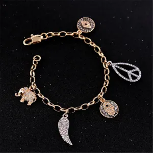 Cubic Zirconia & Two-Tone Hamsa Charm Bracelet